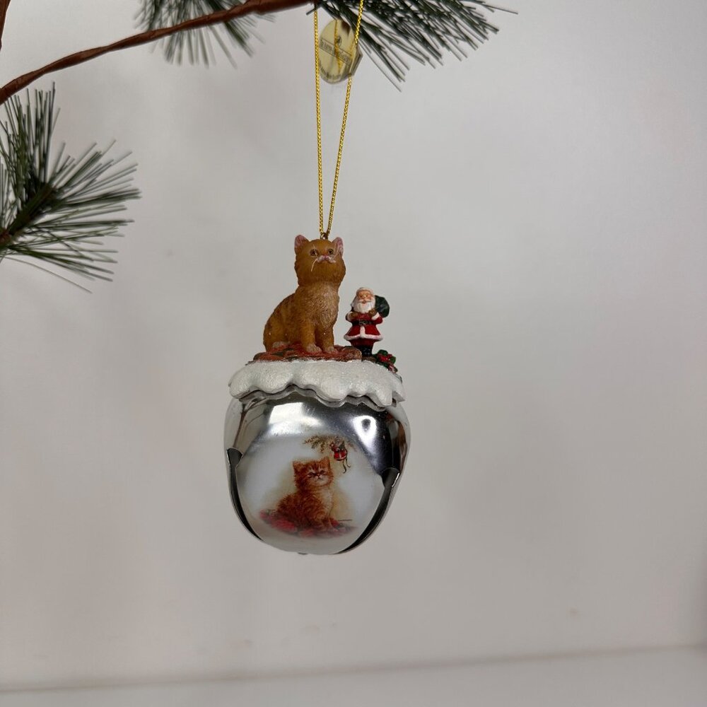 Tabby In Toyland Ornament By Ashton-Drake Galleries Sleigh Bells Cat & Santa
